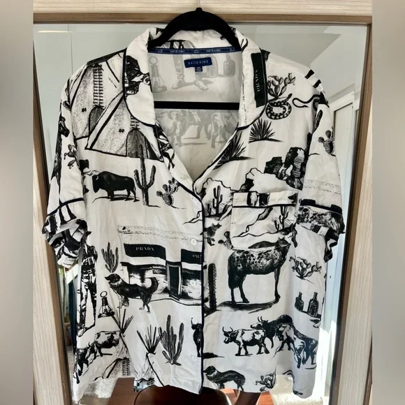 KATIE KIME Marfa Toile Pajama Pant Set Black Cotton size 3XL Horse Prada western - Picture 3 of 10